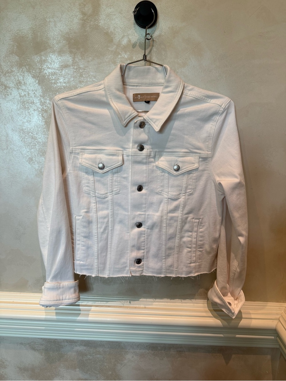 7 For All Mankind White Cropped Denim Jacket